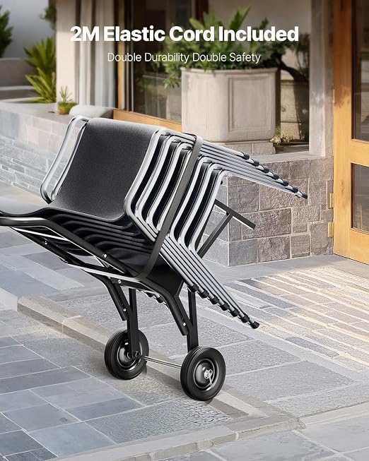 VEVOR Folding Chair Rack, 150 LBS Capacity, Heavy-Duty Chair Cart for Stacking 10 Chairs, Multi-Function Metal Chair Storage Dolly with Rubber Wheels, Push-Style Chair Holder, Matte Black - Image 5