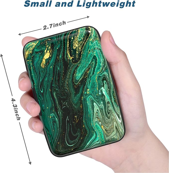 Credit Card Holder, Mini Aluminum Card Wallet RFID Blocking Slim Metal Hard Card Case for Women Men, Green Gold Marble - Image 3