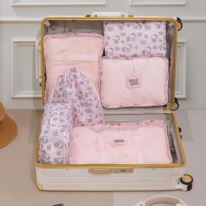 AmBealla 6 Set Travel Organizer,Packing Cubes for Travel Luggage Organizer Bags,Waterproof Pink Twill,Cute Packing Organizers for Business/Vacation,Women's Clothes Storage - Image 7