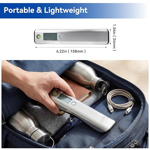 110lb Digital Luggage Scale with Overweight Alert for Air Travel | Bubble Level, 3 ft Tape Measure, Backlit LCD Display, Portable Handheld Hanging Scale for Travel, Fishing, Hunting, Home Use - Image 12