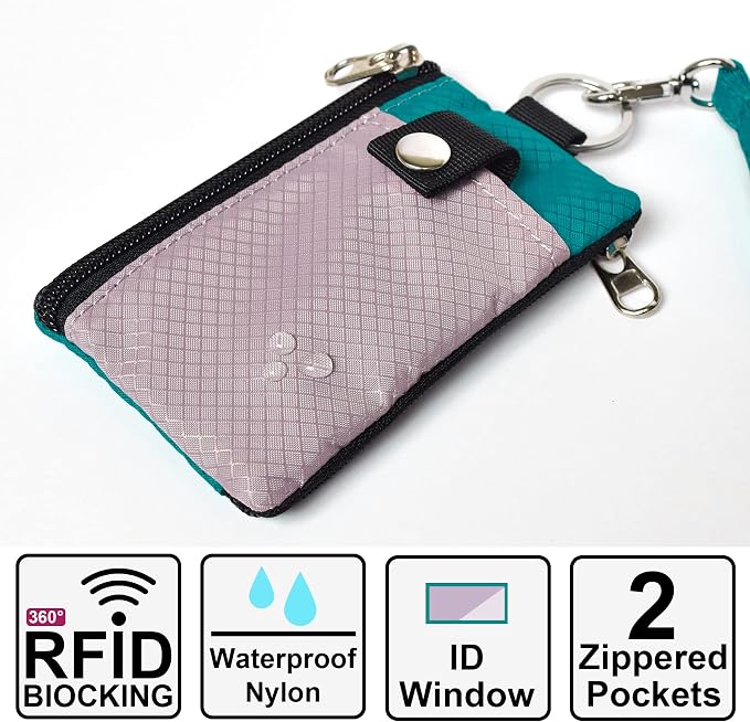 CHENSPRX Minimalist RFID Blocking Small Wallet with ID Window,WaterResistant Zip Id Case Wallet with Lanyard Keychain for Cards,Cash,Travel,Women,Men - Image 2