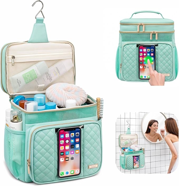 Tealari Large Toiletry Bag for Women Men,Bathroom Bag,Water Resistant Shower Bag,Makeup Bag,Portable Shower Caddy for College Dorm,Hanging Travel Toiletry Bag with Transparent Waterproof Phone Pocket - Image 2