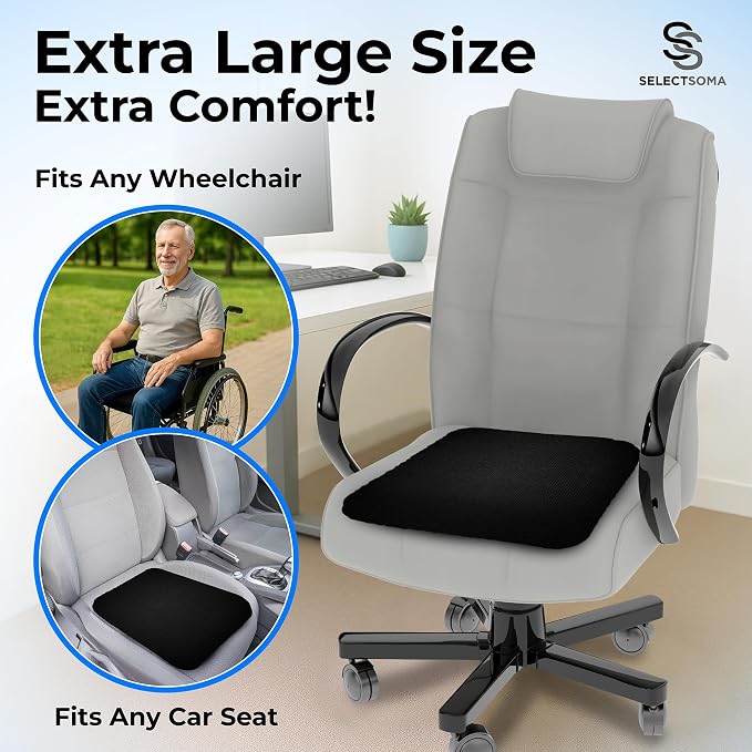 Gel Seat Cushion for Long Sitting, Pressure Relief for Sciatica, Tailbone, Coccyx & Back Pain, Office Chair, Wheelchair, Car & Truck – Large Size Blue Gel - Image 2