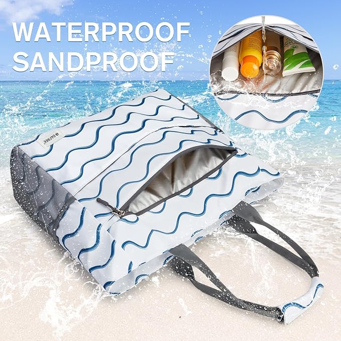 G4Free Beach Bag, Waterproof Sandproof Beach Tote Bag, Large Capacity Foldable for Women - Image 3