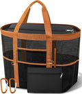 Chic Cruise Essentials Beach Bag for Women, Large Zip Top Tote, 11 Pockets | 40L+ Spacious;Mesh × Canvas;Zipper Pouch;Secure Zip-Top;Sand-Resistant Base by Yeendibo