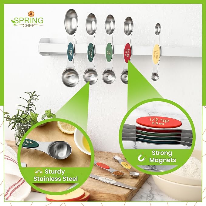 Spring Chef Stainless Steel Magnetic Measuring Spoons Set of 8, Very Merry | Dual Sided Metal Teaspoon & Tablespoon Measuring Spoons with Leveler for Dry & Liquid Ingredients, Fits in Kitchen Spice Jars - Image 5