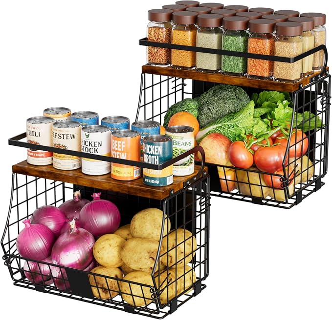 Magnetic Shelf for Fridge with Wood Top & Produce Basket – 2-in-1 Magnetic Spice Rack for Refrigerator – Space-Saving Kitchen Organizer for Fruits, Potatoes, and Onions (with Hooks) by Unknown