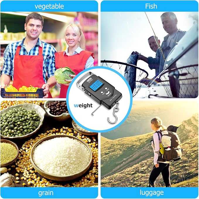 Dr.meter Fish Scale, 110 lb Digital Luggage Scale with Tape | 110 lb Capacity, Backlit LCD, Built-In Tape, Includes 2 AAA Batteries, Compact Pocket Size - Image 10