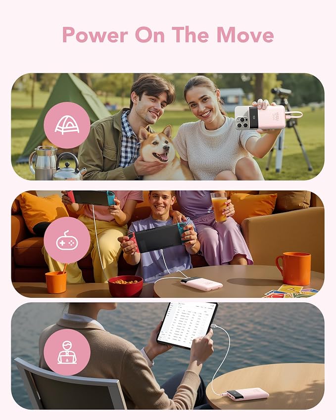 VEGER 10000mAh 22.5W Fast Charging Portable Charger with Built-in Cables | 0.4lb Slim USB C Power Bank, Small Battery Pack for iPhone 17/16/15/14/13 iPad Samsung, Flight Safe, Travel Essential, Pink - Image 9
