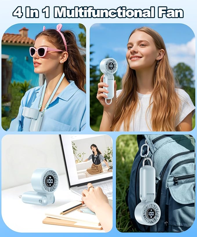 Portable Handheld Turbo Fan with LED Display - Turbocharged 32ft Cooling, Long-lasting 5 Speeds 4oz Lightweight, USB Rechargeable Mini Personal Hand Held Fan Gift for Women Men Travel, Office, Makeup - Image 7