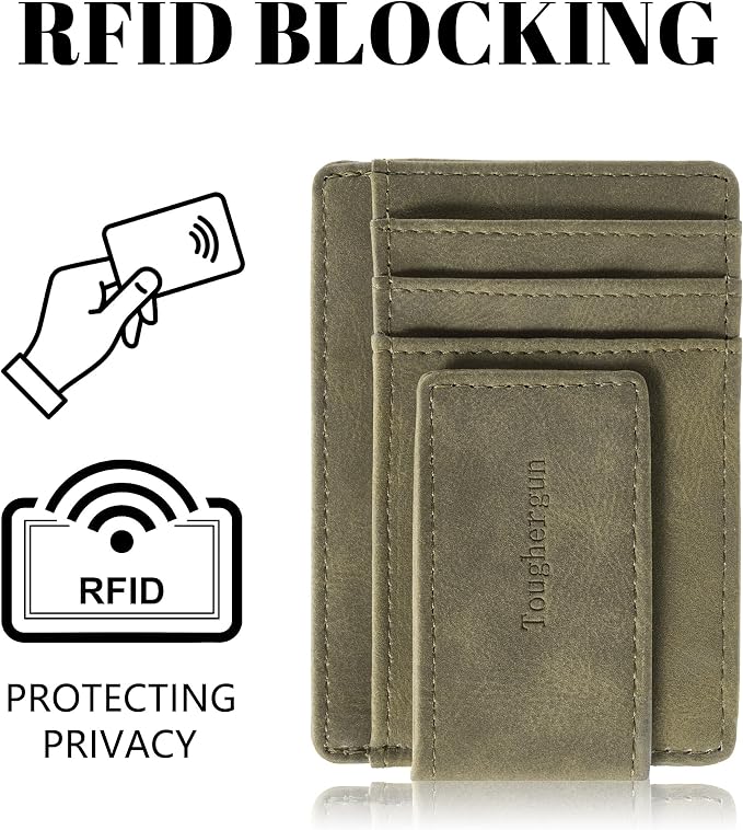Toughergun Slim Wallet for Men RFID Blocking Money Clip, Minimalist Front Pocket Credit Card Holder, Magnetic Thin Mens Wallets with ID Window - Image 6