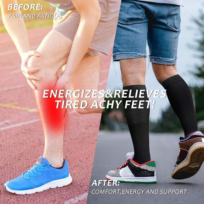 fenglaoda Compression Socks Women Men 6 Pairs, Knee High Best Support Circulation Socks for Running, Travel, Flight, Nurse - Image 2