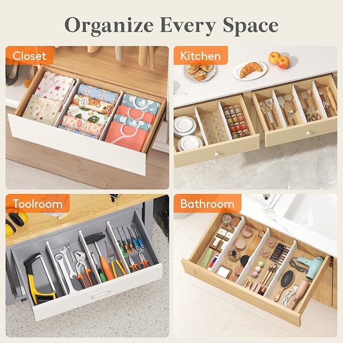 Lifewit 5" Tall Drawer Dividers, Adjustable Deep Drawer Organizer Clothes | 11.5"-18.5" Expandable Plastic Separators for Dresser, Kitchen, Cabinet, Nursery, Office, Socks & Underwear Storage, 4 Pack - Image 11