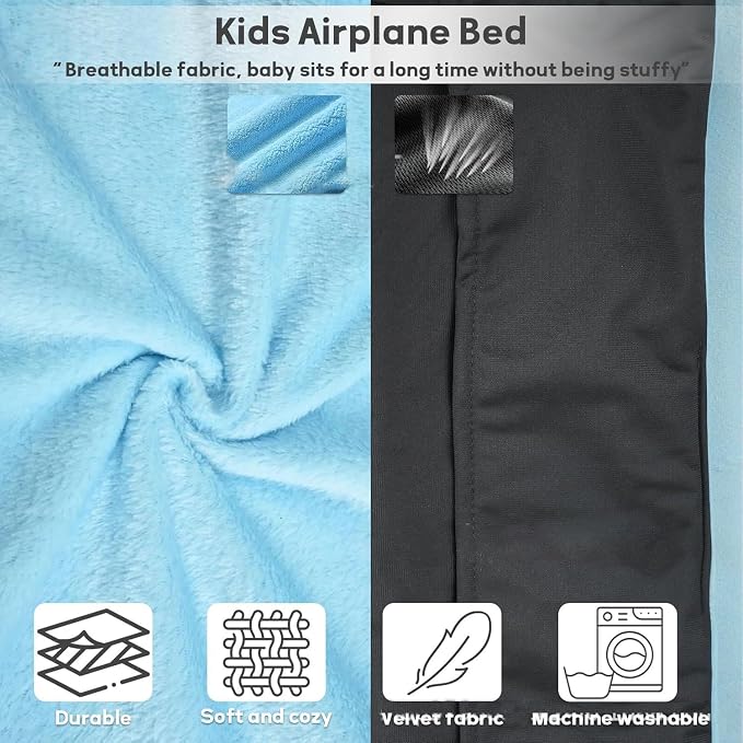 Toddler Airplane Bed, Blue, Baby Travel Essentials, 31 * 17 in | Portable Seat Extender Travel Bed for Kids, Soft Baby Travel Essentials for Flying, Long Flight Must Haves Footrest - Image 7