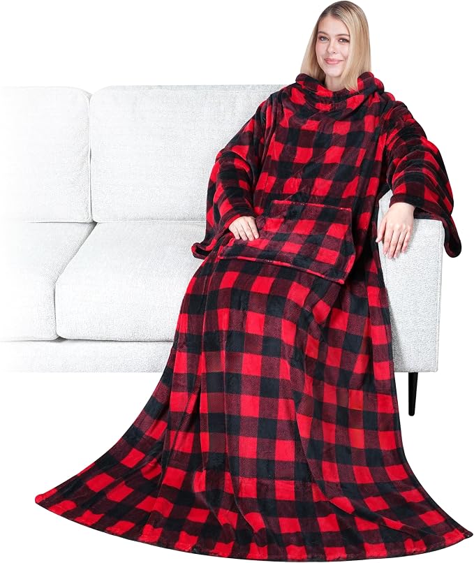 PAVILIA Blanket with Sleeves for Adult Women Men, Soft Warm Wearable Blanket Fleece Wrap Throw, Robe Blanket Gift by PAVILIA