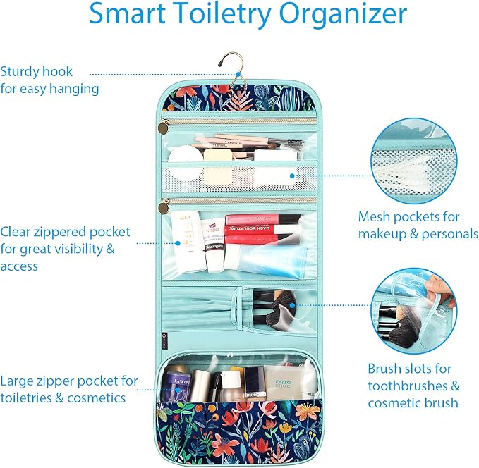 FINTIE Portable Toiletry Cosmetic Travel Bag Hanging Makeup Organizer | Large Water Resistant Storage Pouch Case, For Women Girls, Jungle Night - Image 2