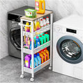 Vivihomety 4-Tier Slim Utility Rolling Laundry Cart with Wheels, Metal | Narrow 7.1" wide, Lockable wheels, wood top panel, metal frame, with handle, for laundry, bathroom, kitchen, white by EndlessStorage