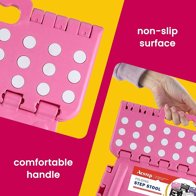12 Pack 11 Inch Folding Step Stool, Sturdy Plastic Foldable Step Stool for Kids & Adults, Non Slip Lightweight Collapsible Foot Stools Holds 300 lbs, Ideal for Kitchen, Bathroom, Outdoor, Pink - Image 5