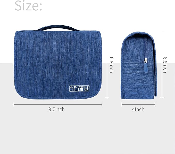 Lcsmaokin Large Capacity Toiletry Bag Travel Bag with Hanging Hook for Men and Women Waterproof Travel Cosmetic Bag Bathroom Storage Bag for Brushes Set, Full-Sized Shampoo, Toiletries, (Navy Blue) - Image 3