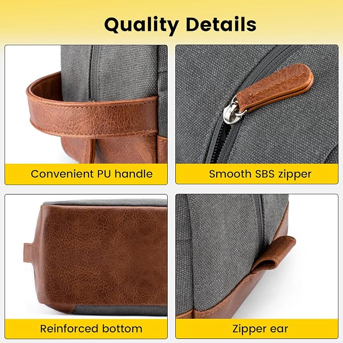 Vorspack Travel Toiletry Bag - Hanging Toiletry Bag for Men Water Resistant Canvas Shaving Bag with Large Capacity for Travel - Light Grey (Pack of 2) - Image 3