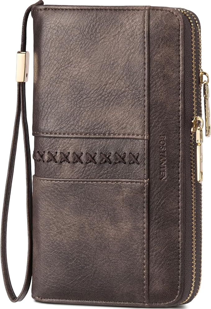 BOSTANTEN Wristlet Wallets for Women RFID Large Capacity Clutch Wallet | 24 Card Slots, 2 Zipper Pockets, Phone ＆ Card Holder, Zip Around, Hand Strap, Vegan Leather, Great Gifts by BOSTANTEN