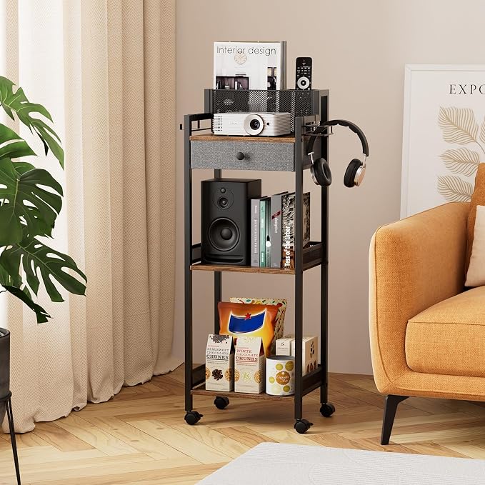 Bathroom Stand, Makeup Cart with Drawer for Cosmetic and Skincare | 3 Tier Metal Rolling Standing Unit for Bathroom, Bedroom, with Hair Organizer Storage, Vanity Storage for Women 12.8in Wide - Image 5