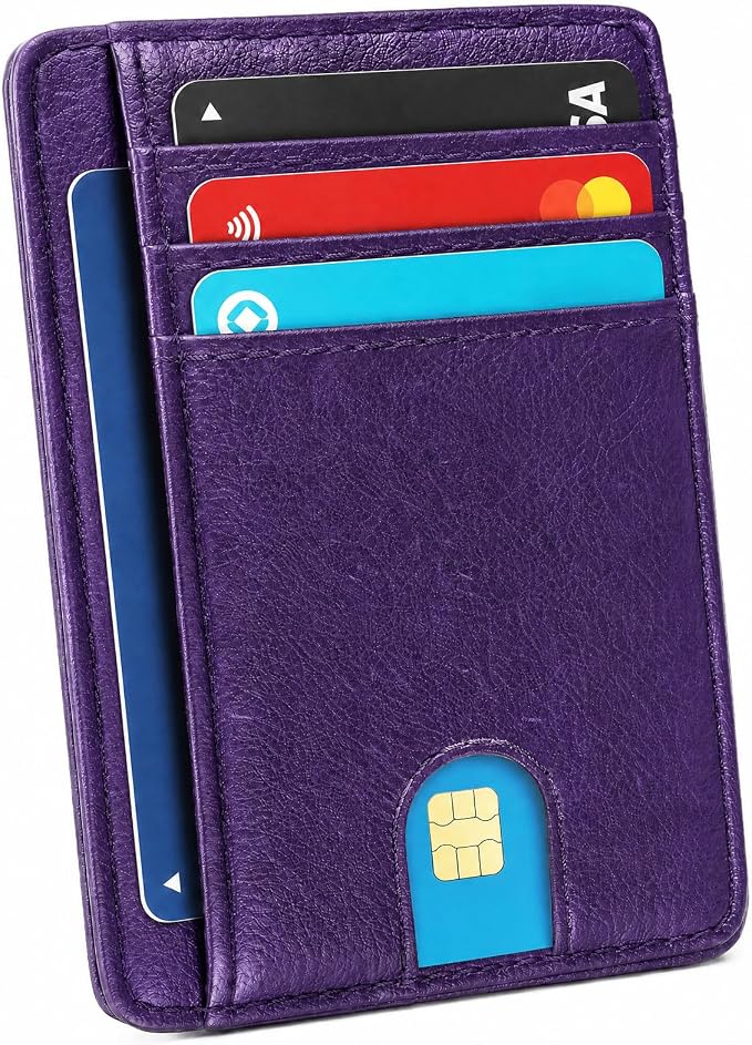 Slim Minimalist Front Pocket RFID Blocking Leather Credit Card Holder, Small Compact Wallet with ID Window for Men and Women (Purple) by Unknown