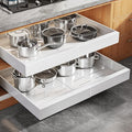 Seinloes 2 Pack Expandable Pull Out Cabinet Organizer 21"Deep With Raising Pad for Framed Cabinets,Upgrade 3 Slide Rails Slide Out Drawers,Roll Out Shelves Adhesive,Adjustable Width 15.15"-26.3" White by Seinloes