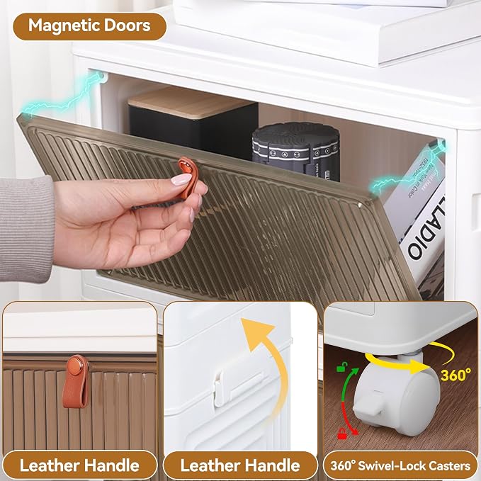 LDQ Storage Bins with Lids, 3 Tier 69QT Stackable Storage Cabinet, Foldable Closet Organizer with Doors & Wheels, Plastic Storage Drawers for Bedroom, Living Room, Bathroom - Image 9
