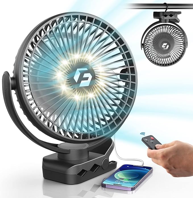 8" Clip on Fan, 20000mAh Rechargeable Fan Battery Portable, Strong Airflow | 3 Speeds, USB Fan Small Desk Fan Personal Quiet Fan for Office, Stroller, Bedroom, Camping, Gifts for Men by KorbotBestCoolingForYou