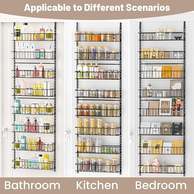ElegantArray 8-Tier Pantry Door Organizer, Black | Over The Door, Hanging Spice Rack Shelves, Home Office Laundry Room Bathroom & Kitchen, Storage Rack - Image 4