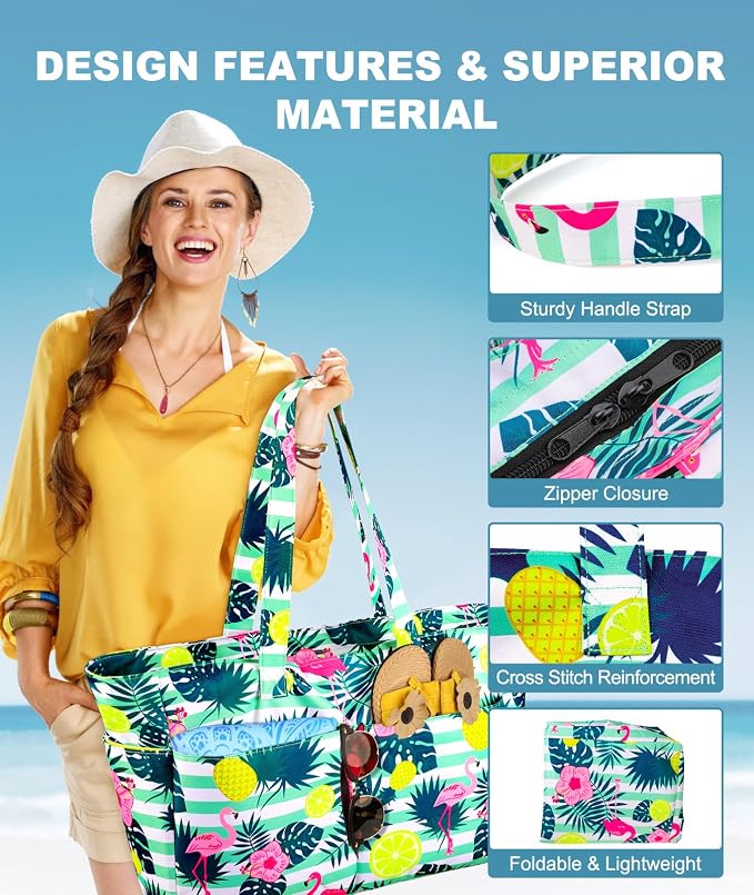 ISEYOU Extra Large Beach Bag Waterproof Beach Totes Bags for Women, Lightweight Foldable Pool Bag with Zipper Wet Compartment - Image 5