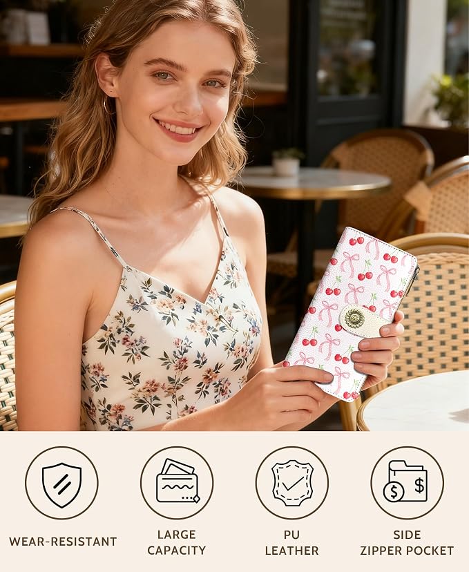 GIANCOMICS Cute Womens Wallet RFID Blocking, Bow Credit Card Holder Bifold | Billfold, Cute Cash Purse, Travel Zipper Coin Pocket, Compact Clutch, PU Leather, ID Window, 11 Card Slots, Ladies Gift Woman - Image 2
