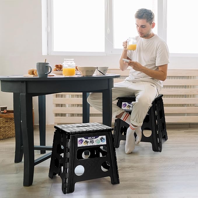 Delxo Folding Step Stool 13 Inch,300 Lbs Step Stool for Adults Black | Foldable Step Stool 13",Non-Slip Foot Stools with Handle,Lightweight Collapsible stools for Kitchen,Bathroom,Bedroom,Garden - Image 4