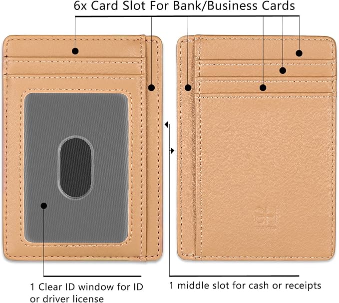 GH GOLD HORSE Slim RFID Blocking Card Holder Minimalist Leather Front Pocket Wallet for Women | Slim - Image 2