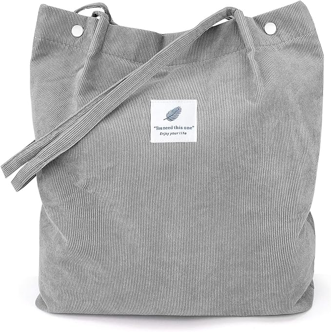 LHMTQVK Corduroy Tote Bags for Women, Large Capacity Tote Purse Reusable Grocery Shoulder Bag with Inner Pockets by LHMTQVK