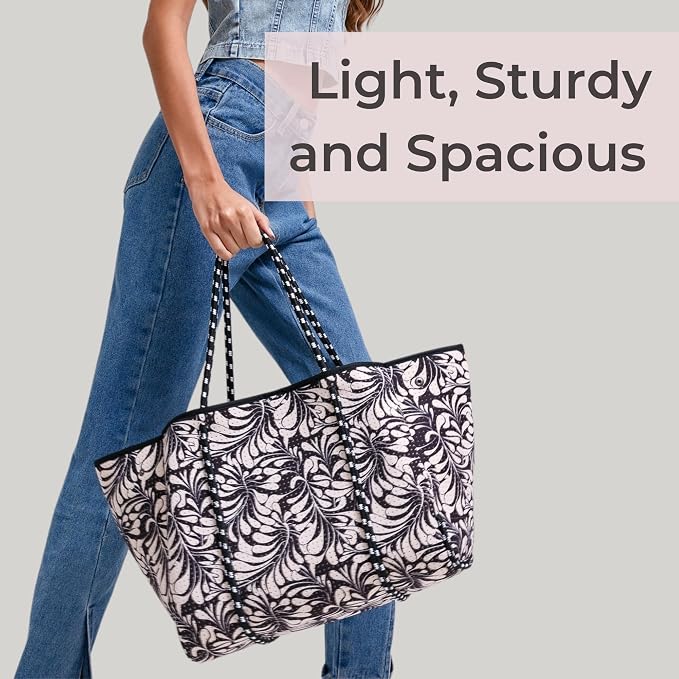 POPUPS Large Neoprene Tote Bag for Women - Everyday Designer Handbag for Travel Work and Beach with Pockets and Zipper Pouch - Image 5