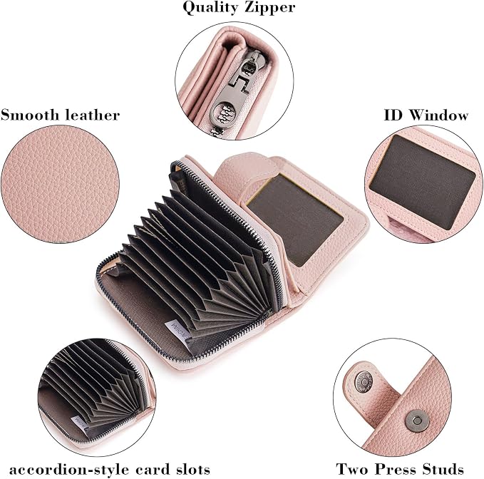 Credit Card Holder for Women Small Leather RFID Blocking Security Card Wallet with ID Window - Image 5