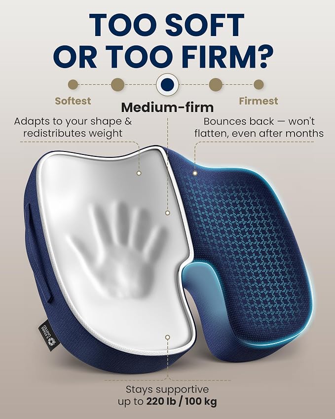 5 STARS UNITED Seat Cushion - Memory Foam Chair Cushion for Tailbone Pain Relief - Ergonomic Support for Coccyx, Sciatica & Butt - Office, Desk & Gaming Chair, Car Seat, Wheelchair, Airplane, Blue - Image 6