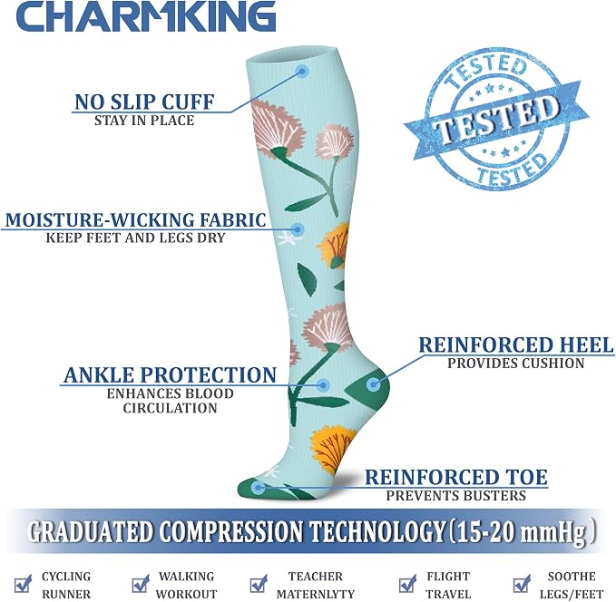 CHARMKING 6 Pairs-Compression Socks for Women & Men Circulation Best Support for Nurses, Running, Athletic,Flight Travel - Image 4
