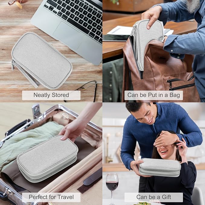 FYY Electronic Organizer, Travel Tech Pouch Bag, Medium, Grey | Wrist Strap, Waterproof, Double Layers Portable Electronics Travel Carrying Case for Cord, Charger, Daily Business Trips Use - Image 7