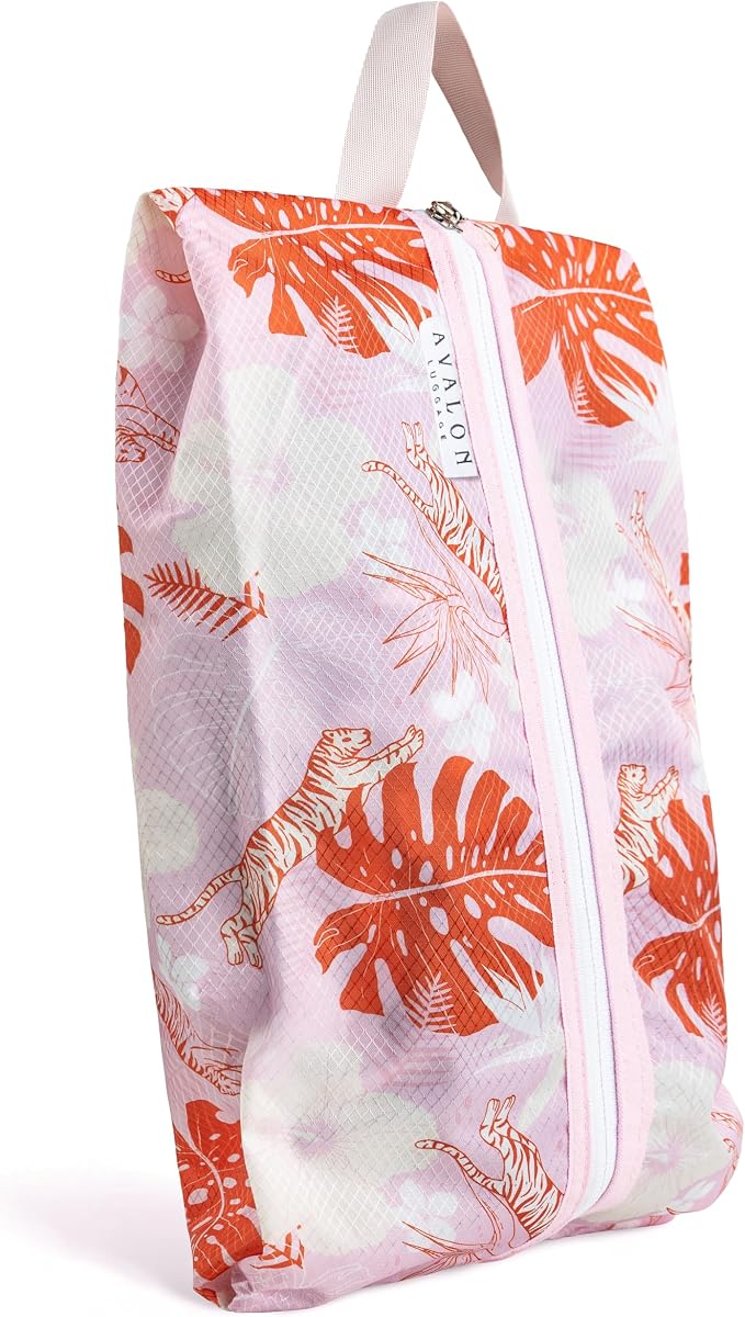 Shoe Bags for Travel - Footwear Organizer for Suitcases, Gym, Work Trips (Pink Tiger) by AvalonLuggage