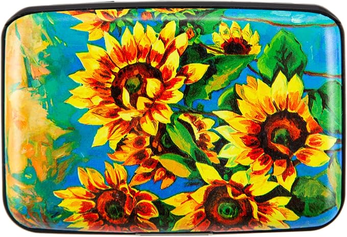 Credit Card Holder, Metal Card Wallet RFID Blocking Mini Slim Aluminum Business Hard Card Case for Women Men (Sunflowers) by Kaabao