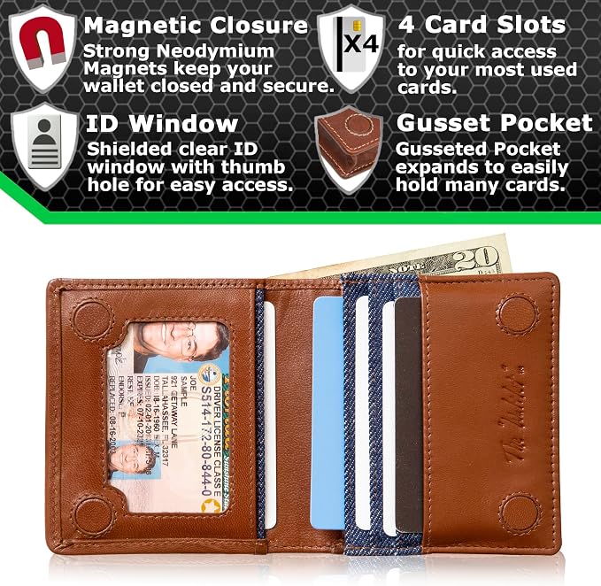ID Stronghold Waltlet - RFID Blocking Bifold Wallet for Men with Magnetic Clasp (IDSH7068-den) - Image 2