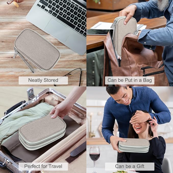 FYY Electronic Organizer, Travel Tech Pouch Bag, Cable Organizer Khaki | Wrist Strap, Waterproof, Double Layers Portable Electronics Travel Carrying Case for Cord, Charger, Daily Business Trips Use - Image 7