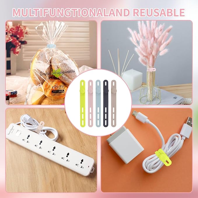 Oligei 25 Pcs Silicone Cable Ties, Cable Ties Reusable, High Elasticity Cord Wraps for Electrical Cords, Cord Organizer for Earphone, Phone Charger(Colorful) - Image 7