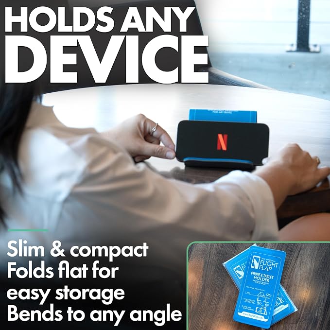 Airplane Phone Holder - Foldable Phone Stand for Plane Travel | Aluminum Build, 9 x 4.3 in. Matte Blue Finish, Tabletop Mount Desk, Plane Tray Seat back, Treadmill, Fits iPhone Cell Phone - Image 4
