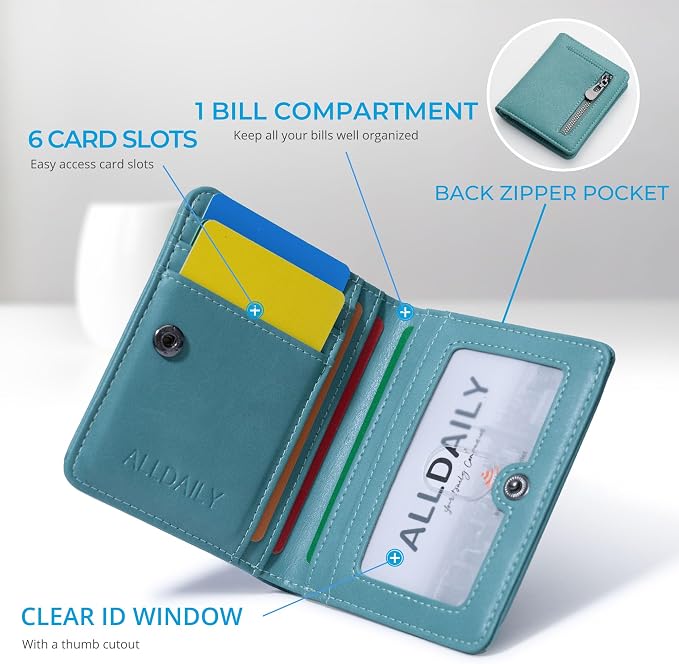 Alldaily Small RFID Wallet for Women Slim Compact Bifold Pocket Ladies Travel Mini Purse (Purist Blue) - Image 4