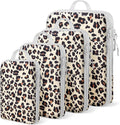 4 Set Compression Packing Cubes For Travel Bags Organizer For Luggage Suitcase Organizer, Compression Bags For Travel Accessories Luggage Storage Set (4 Pcs, Brown Leopard) by Unknown