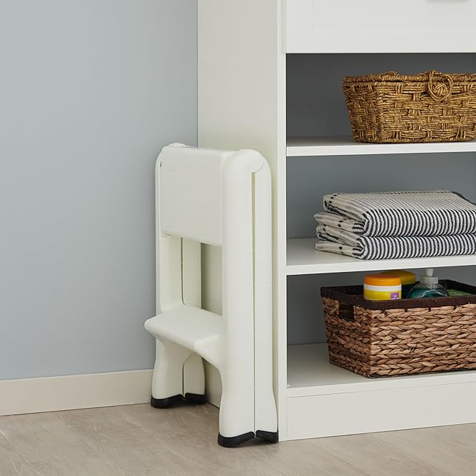Rubbermaid Two-Step Folding Foot Stool 14-Inch High White 300 Pound Capacity Small Step Stool for Adults/Kids for Use in Library/Kitchen/Bathroom/Garage/Closet - Image 5